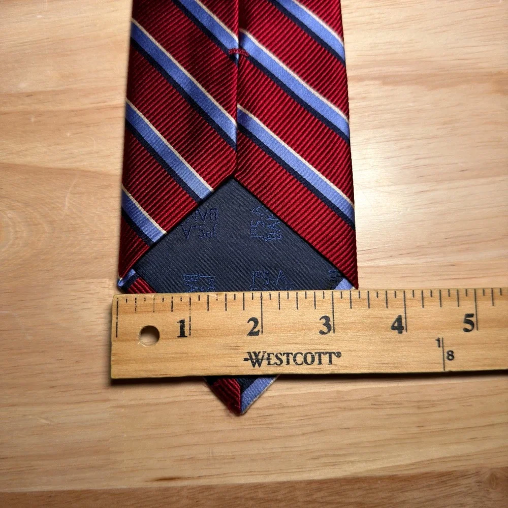 Jos A Bank Necktie Mens OS Red Blue Repp Striped Silk Executive Collection